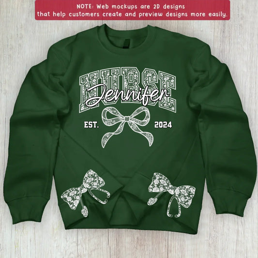 Custom Name And Year Coquette Nurse Split Side Bow Embroidered Sweater - Gift Idea For Nurse