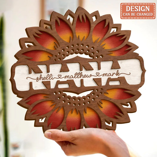 Personalized Mom/Grandma Sunflower Wooden Art - Mother's Day/Birthday Gift Idea For Mom/Nana - Custom Names