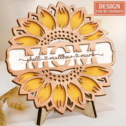 Personalized Mom/Grandma Sunflower Wooden Art - Mother's Day/Birthday Gift For Mom/Nana - Custom Names
