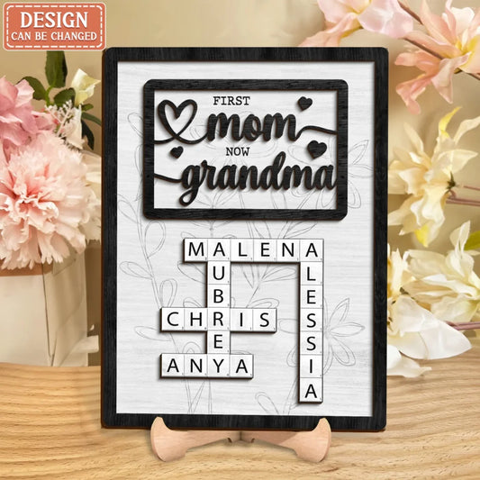 Personalized First Mom Now Grandma Wooden Art - Mother's Day Gift Idea For Grandma/Mom - Custom Crossword Names