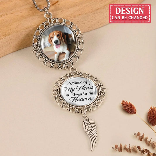 Personalized Dog Memorial Car Charm - Upload Photo - Sympathy Gift For Loss Of Dog - A Piece Of My Heart Lives In Heaven