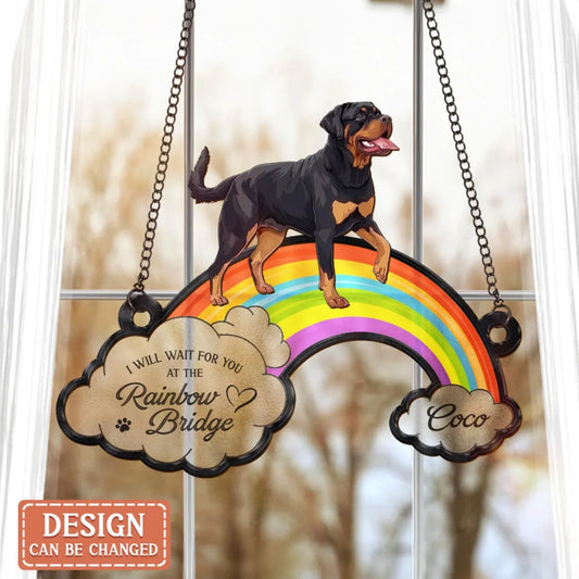 Personalized Dog Memorial Hanging Suncatcher Ornament - Memorial Gift Idea For Loss Of Dog - I Will Wait For You At The Rainbow