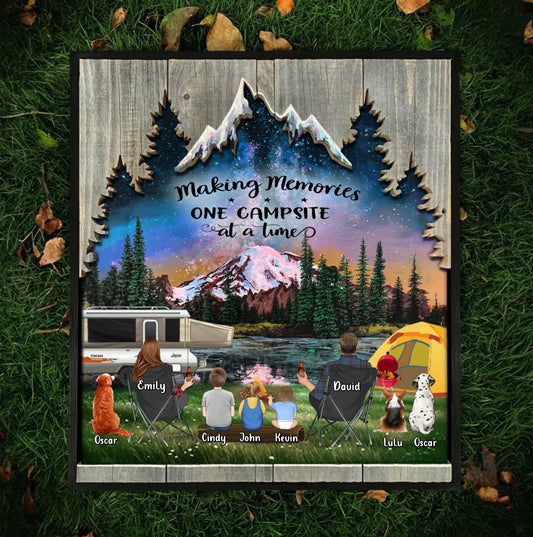 Personalized Camping Wooden Sign - Gift Idea For Camping Lover/Family - Parents/Couple With Up to 3 Kids And 3 Pets - Making Memories One Campsite At A Time