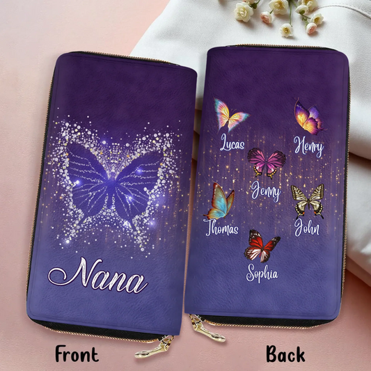 Personalized Grandma Butterfly Long Wallet - Mother's Day Gift For Grandma/ Mom