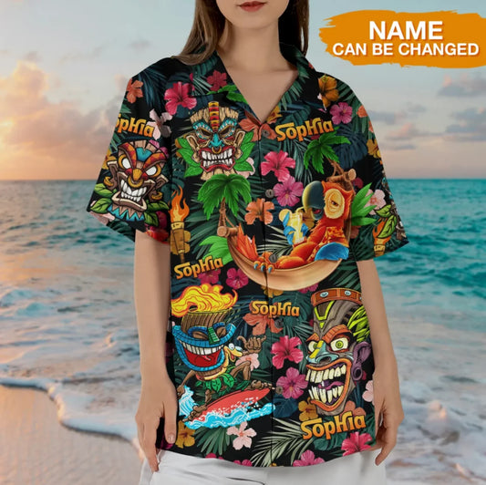 Personalized Hawaiian Shirt - Custom Tiki Tropical Design With Name - Beach Party Aloha Shirt for Men and Women