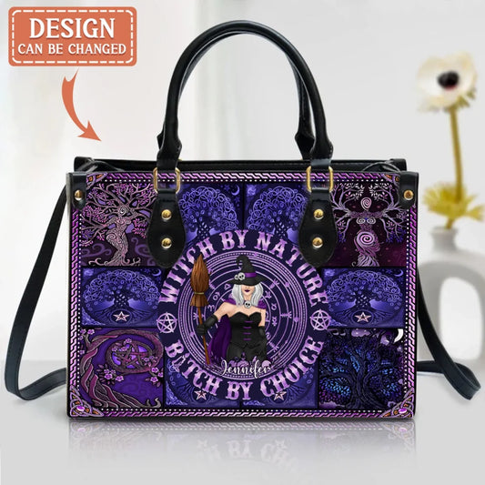 Personalized Witch PU Leather Handbag with Long Straps - Gift Idea For Halloween/Witch/Friend - Witch By Nature Bitch By Choice