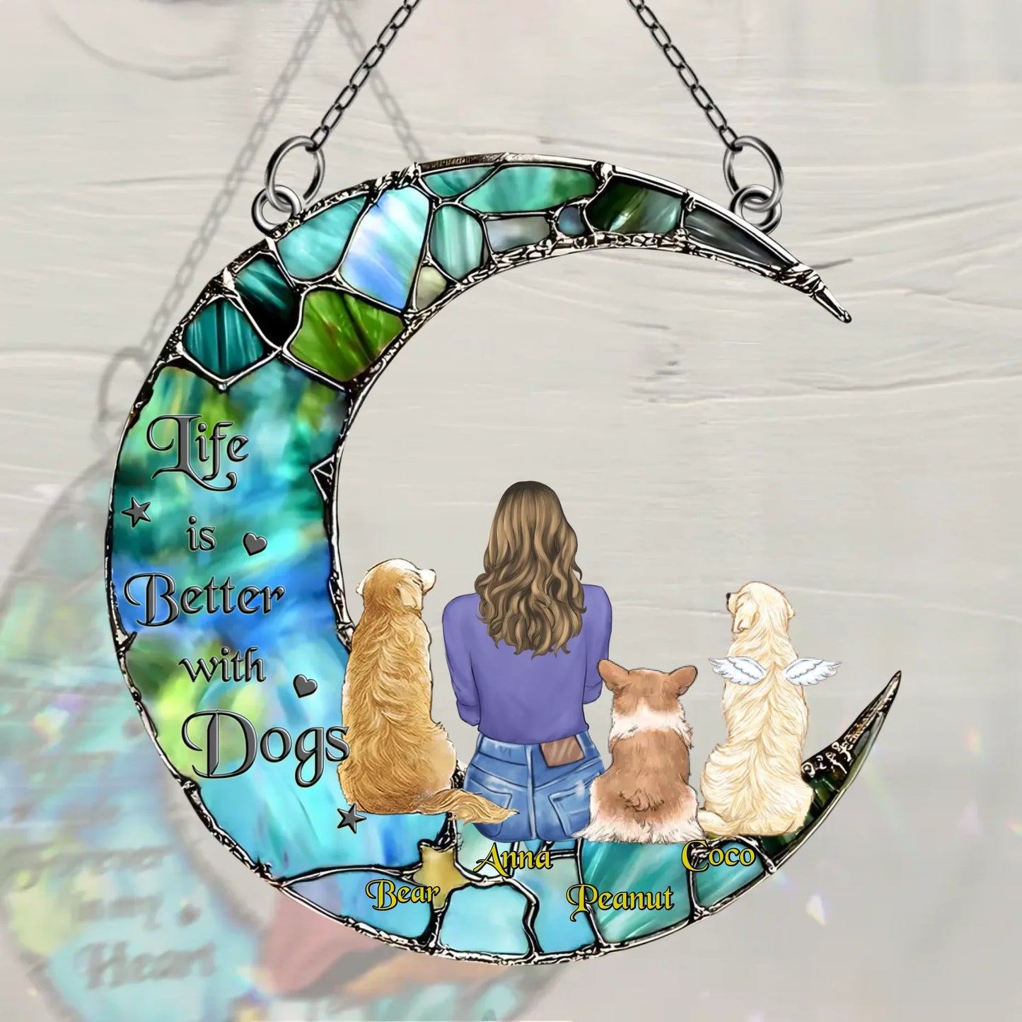 Personalized Dog Mom Suncatcher - Up to 3 Dogs - Mother's Day Gift For Dog Mom - Life Is Better With Dogs