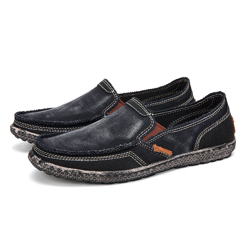 Mens Casual Canvas Loafer Shoes Fashionable Washed Denim