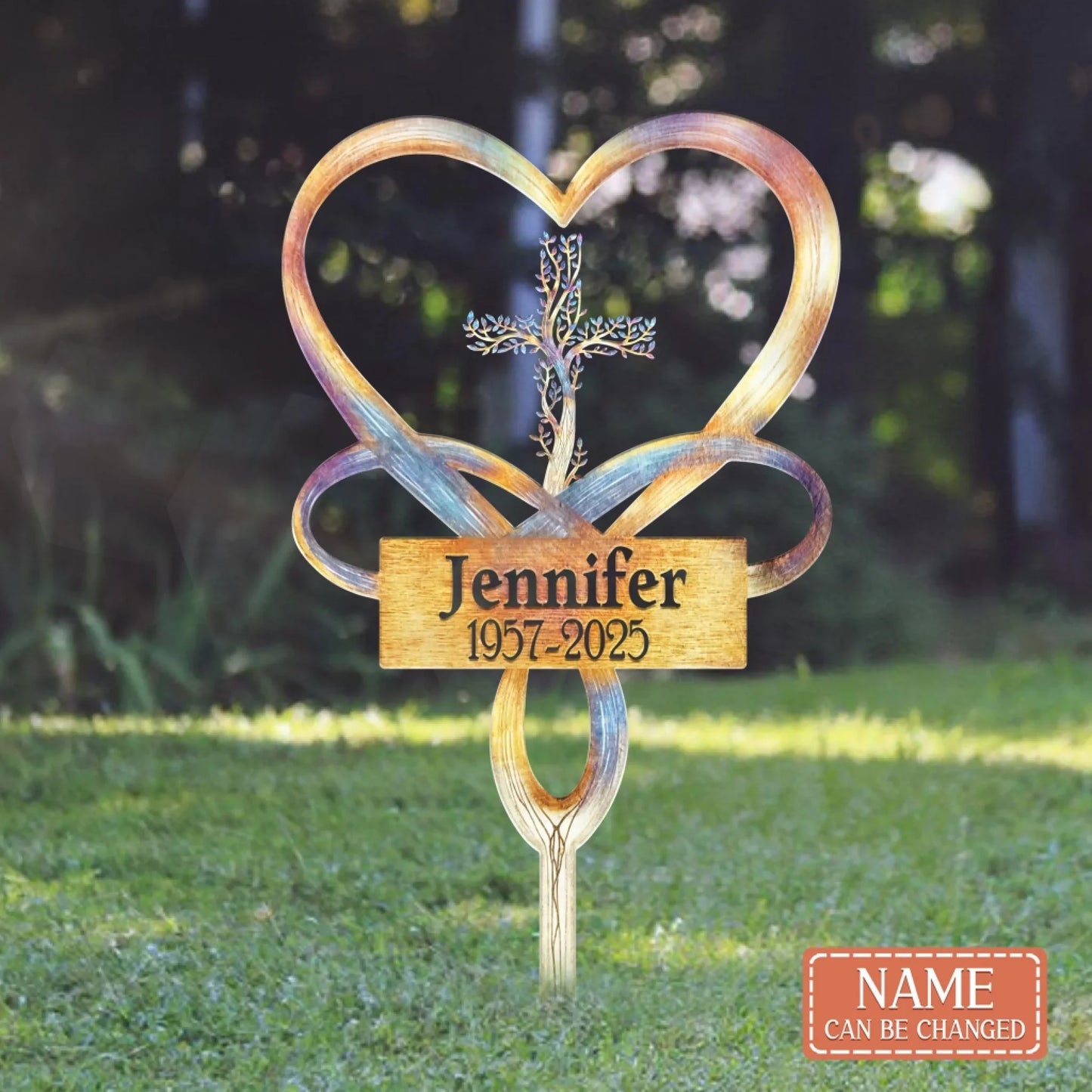 Personalized Livin Cross Of Life Memorial Stake With Name Metal Sign - Memorial Gift Idea