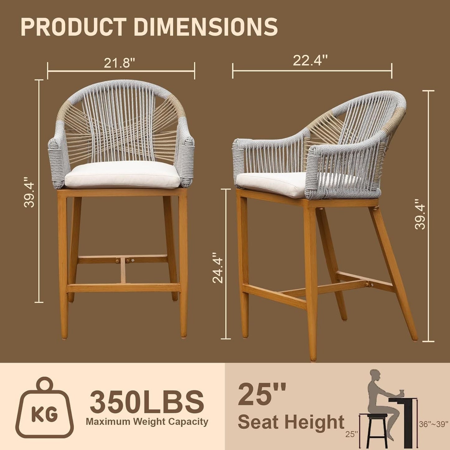 Bar Stools Set of 2 with Arm and Backrest