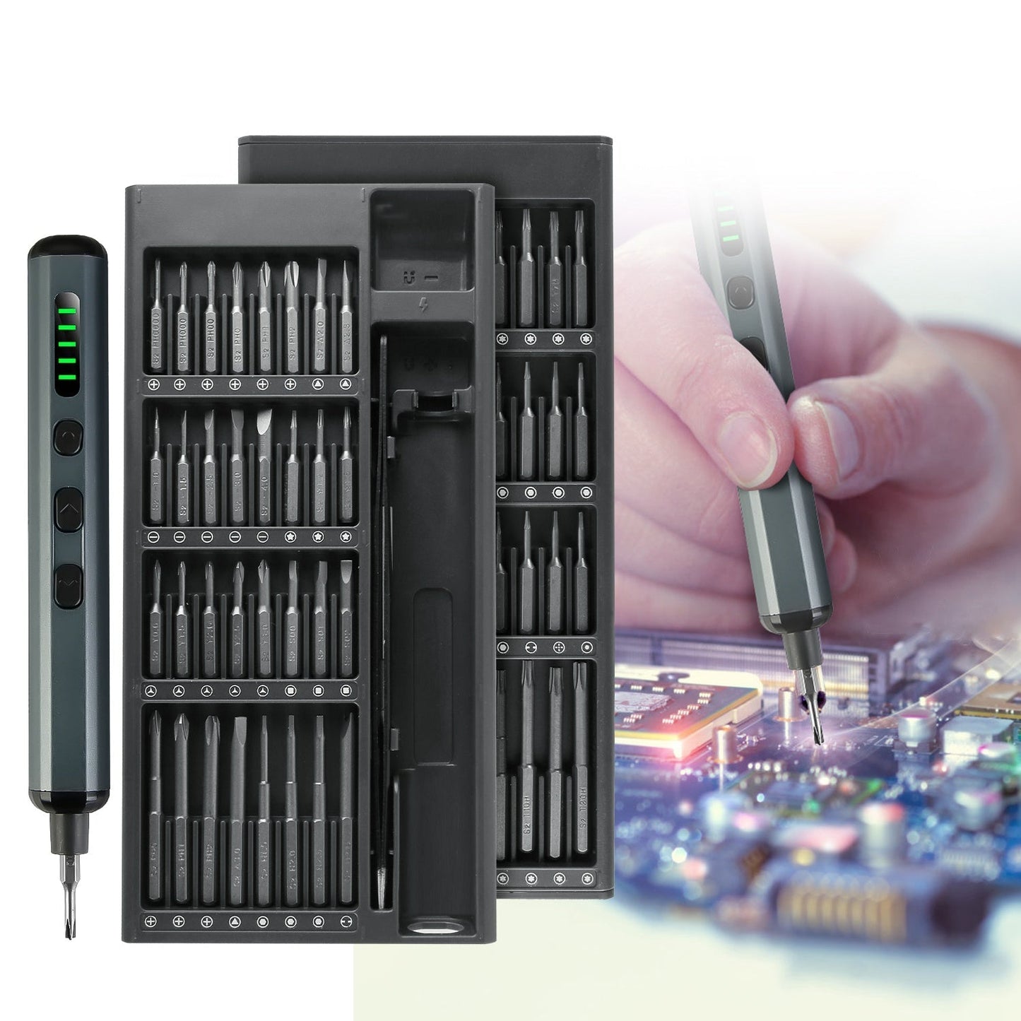 70 In 1 3.7V Mini Electric Screwdriver Kit Rechargeable Magnetic Repair Tool Kit with 5 Torque Settings 64 S2 Precision Bits 4 LED Lights for Phone Ca