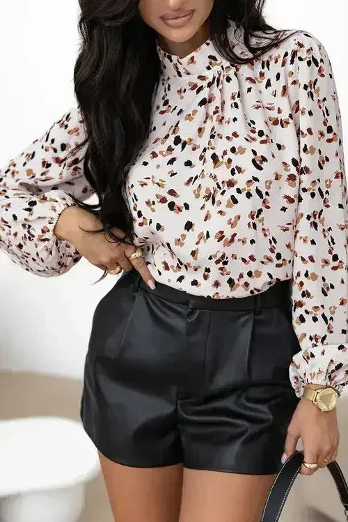 White Leopard Print Lantern Sleeve Blouse | Femstylo