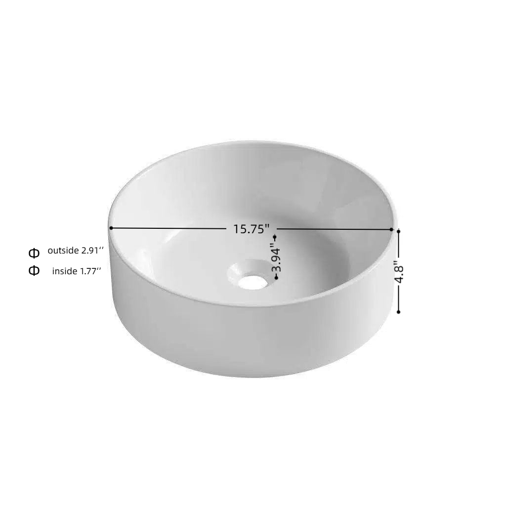 JINBO 16'' Bathroom Round Solid Surface Basin Without Faucet Hole