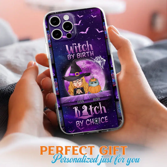 Custom Personalized Witch Phone Case - Gift Idea For Witch/ Dog/ Cat Lover - Upto 5 Pets - Witch By Birth - Case For iPhone/ Samsung