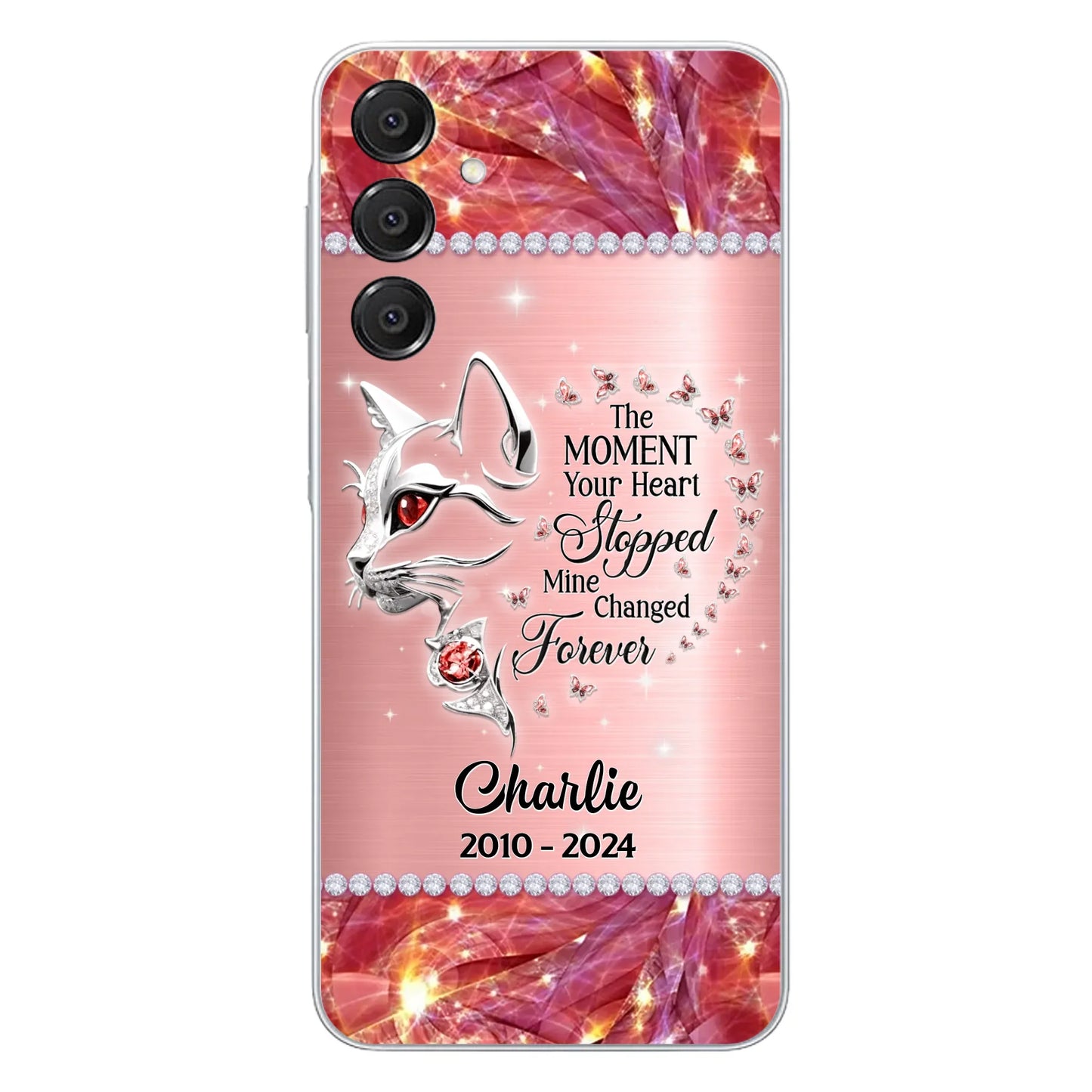 Custom Personalized Memorial Cat Phone Case - Memorial Gift For Cat Lover - The Moment Your Heart Stopped Mine Changed Forever - Case For iPhone/ Samsung