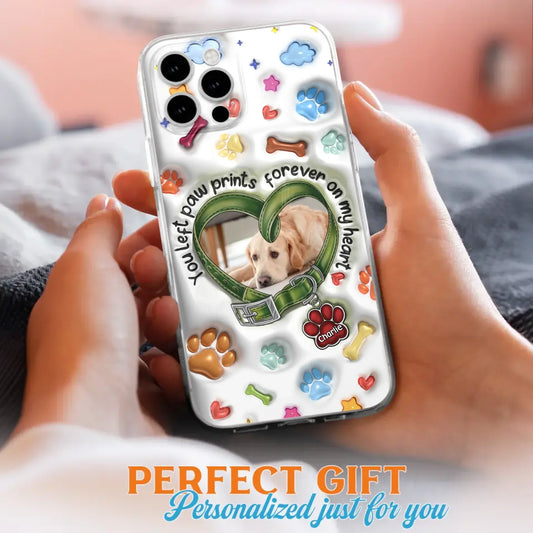 Custom Personalized Memorial Dog 3D Inflated Effect Phone Case - Upload Photo - Memorial Gift Idea - You Left Paw Prints Forever On My Heart - Case for iPhone/ Samsung