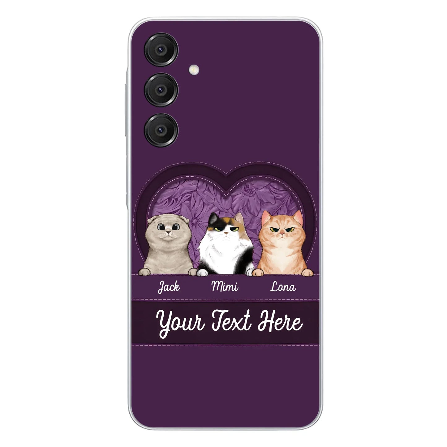 Custom Personalized Cat Phone Case For iPhone And Samsung - Gift Idea For Cat Lover - Up to 3 Cats - Cat In Heart