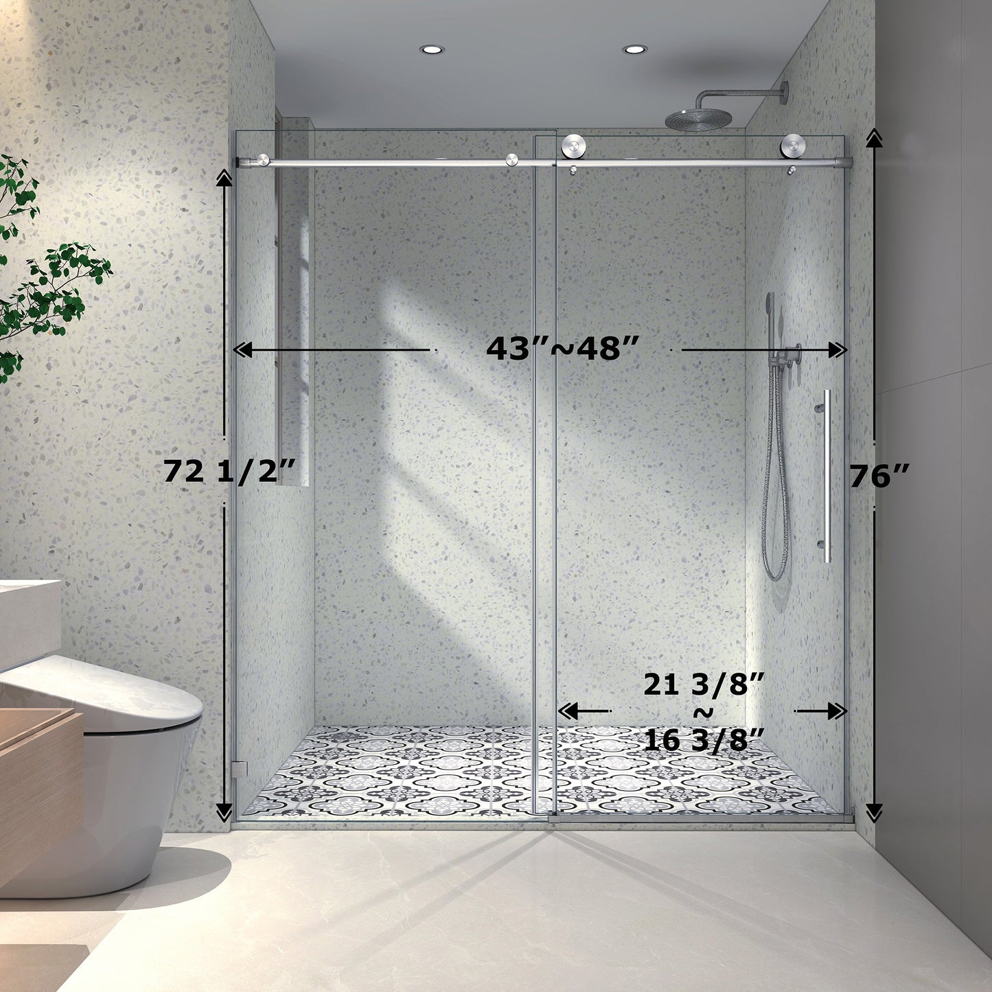 4876 Brushed Nickel Frameless Shower Door with Soft Closing