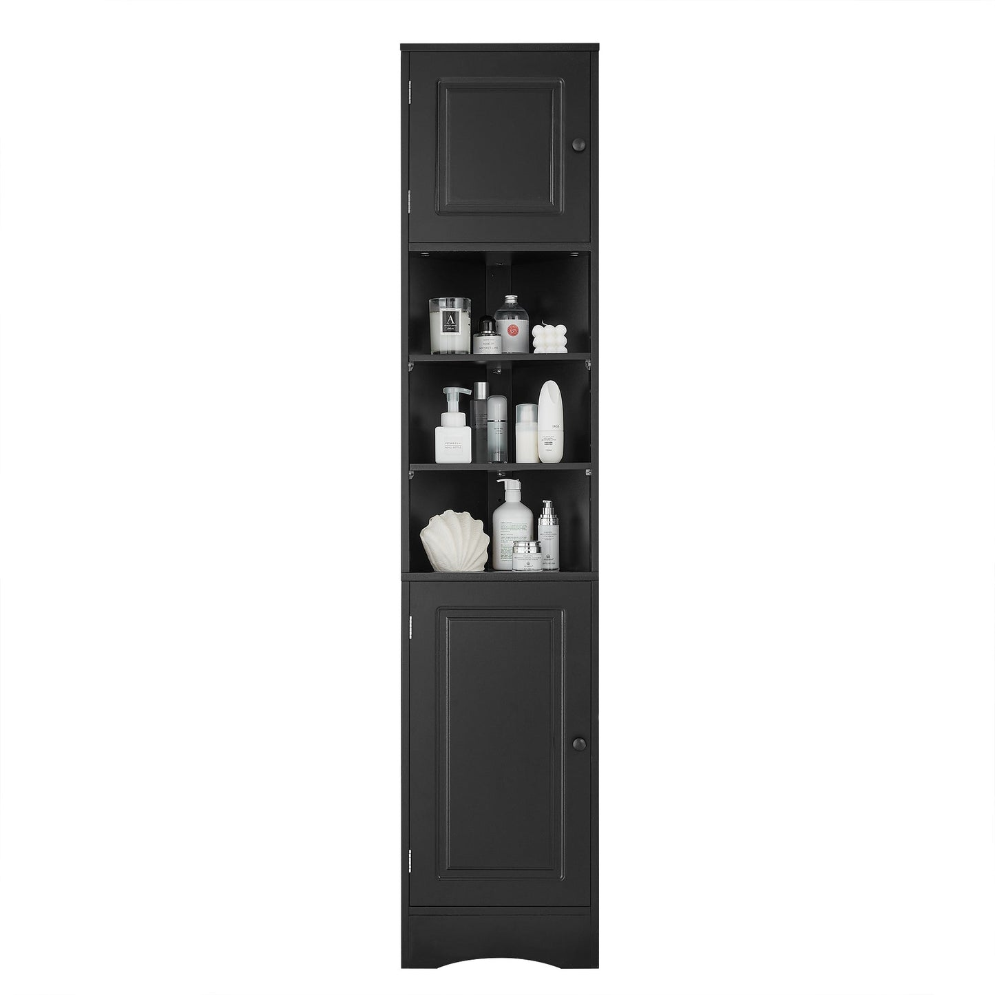 Multi-Functional Corner Cabinet Tall Bathroom Storage Cabinet with Two Doors and Adjustable Shelves, Open Shelf
