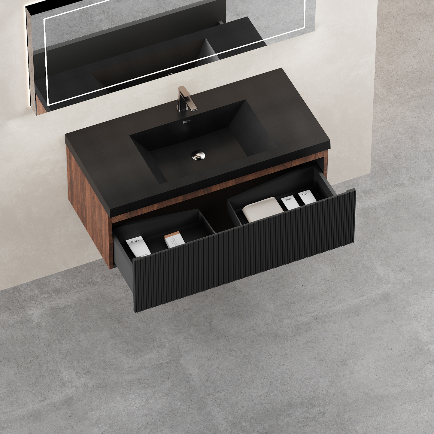 42" Floating Bathroom Vanity with Sink and Striped Storage Cabinet