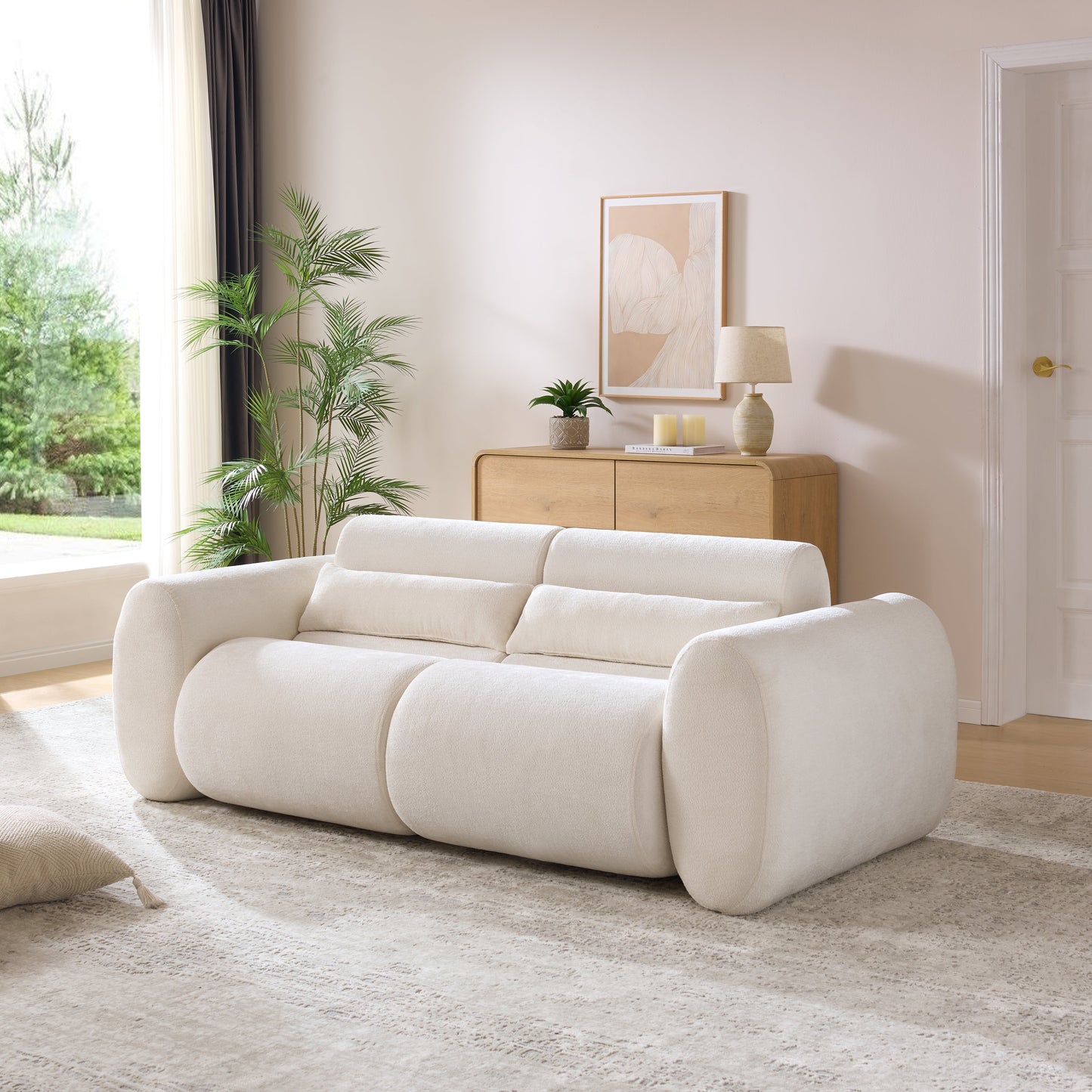 79 in. Round Arm Cloud Curved 3 Seater Modern Upholstered Chenille Sofa, Snow