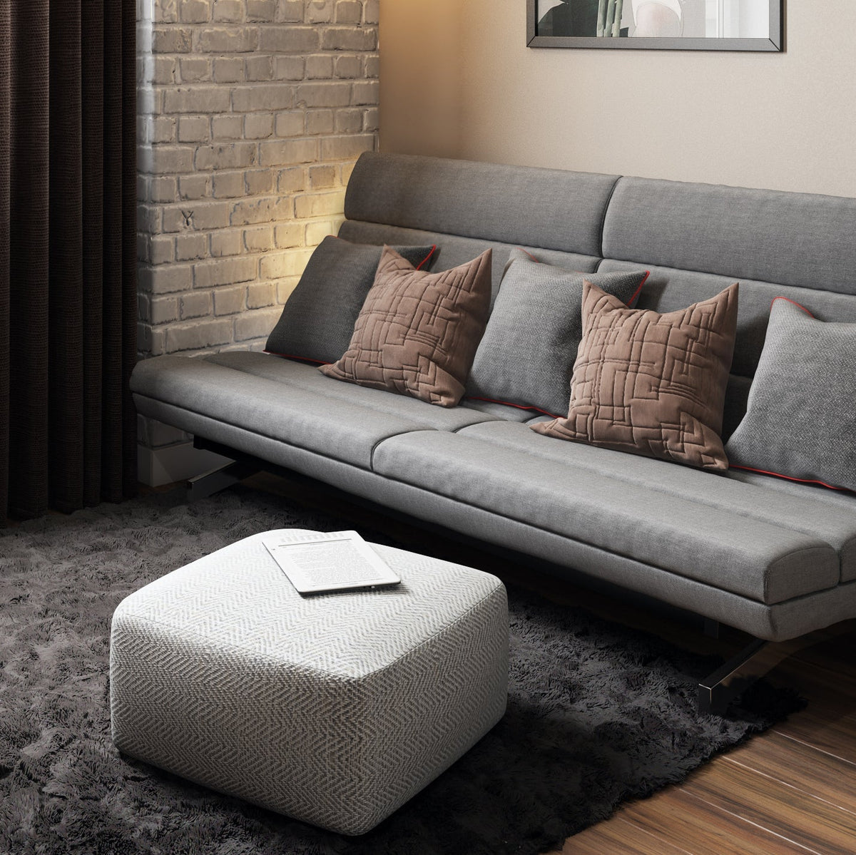 Nate Square Pouf Patterned Grey Melange