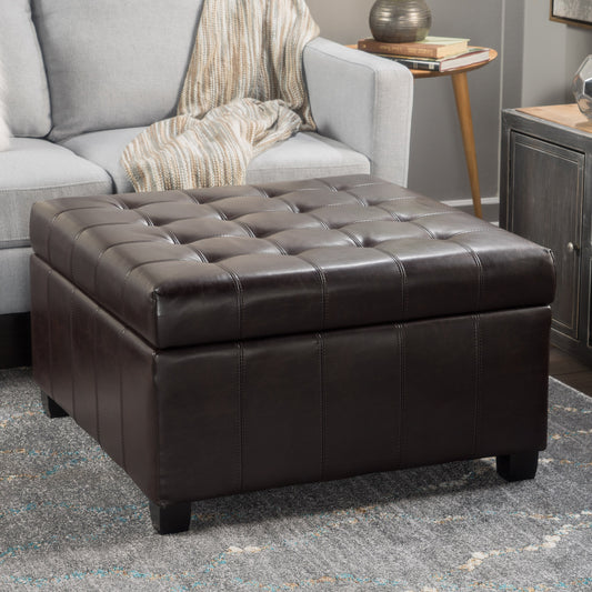 Upholstered Tufted PU Leather Storage Ottoman