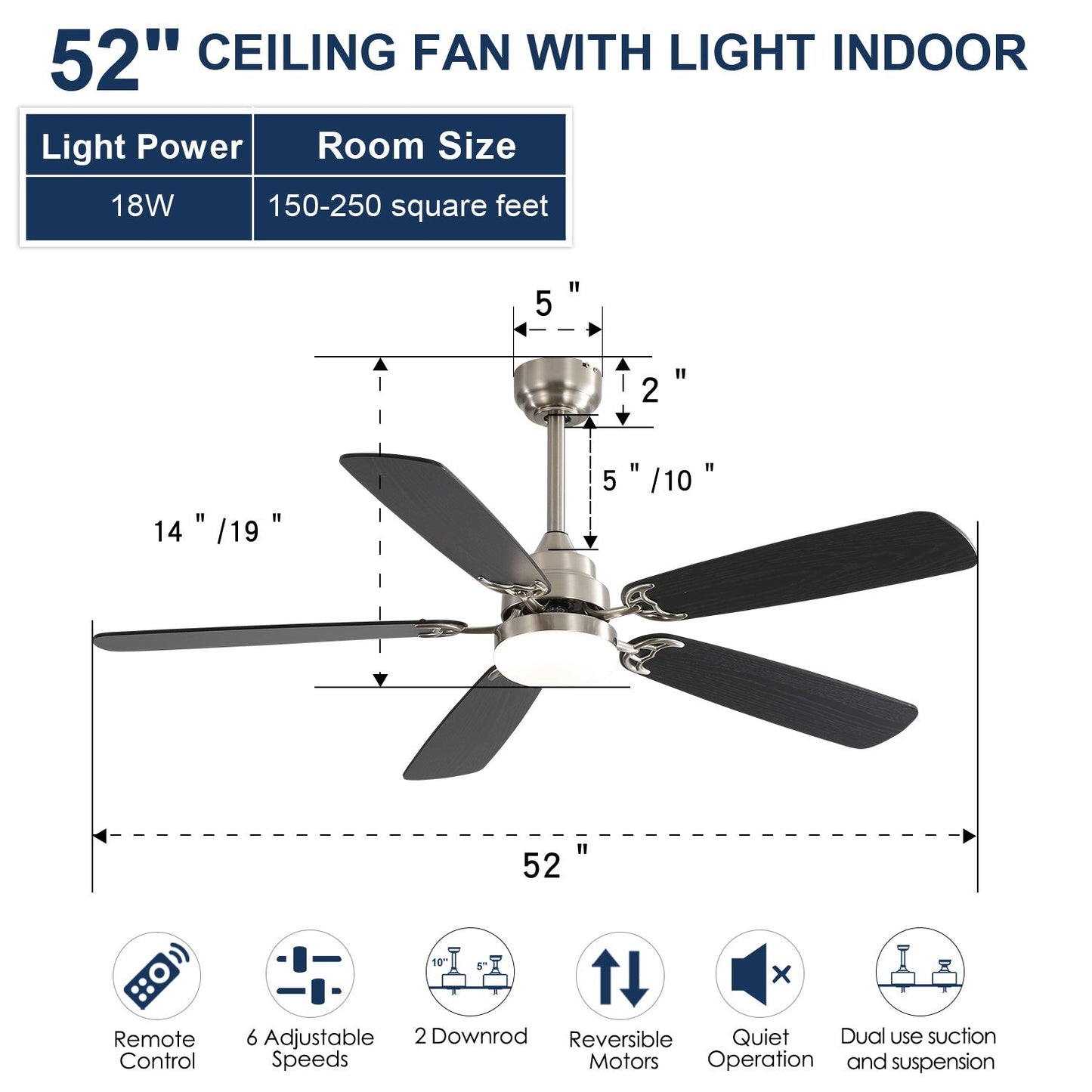 Modern 52-Inch LED Ceiling Fan With Remote Control