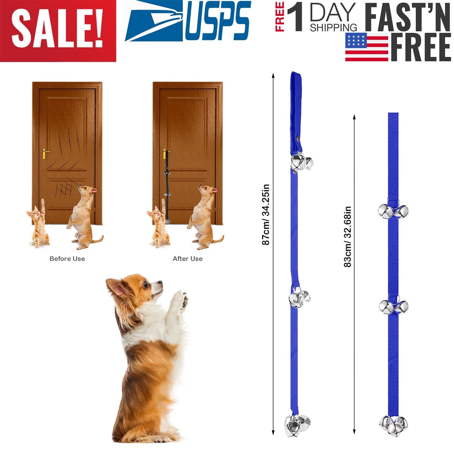 Dog Doorbells Adjustable Pet Doorbells Dog Potty Bells for Dog Training 7 Extra Large Loud 1.4Ó DoorBells
