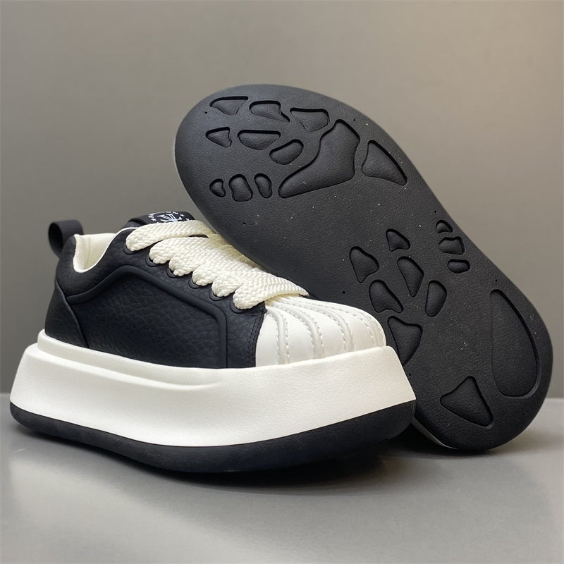 New Autumn Shell Toe Leather Sports Casual Skate Shoes, Versatile Thick Sole Low-top White Sneakers