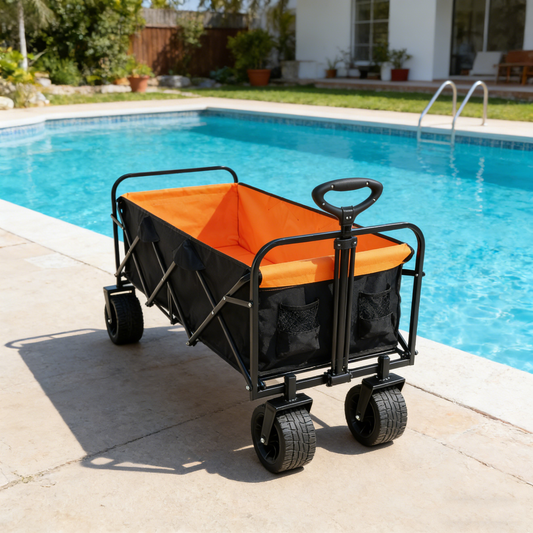 Big Large Capacity Folding Wagon Cart with Extender (Black + Orange)