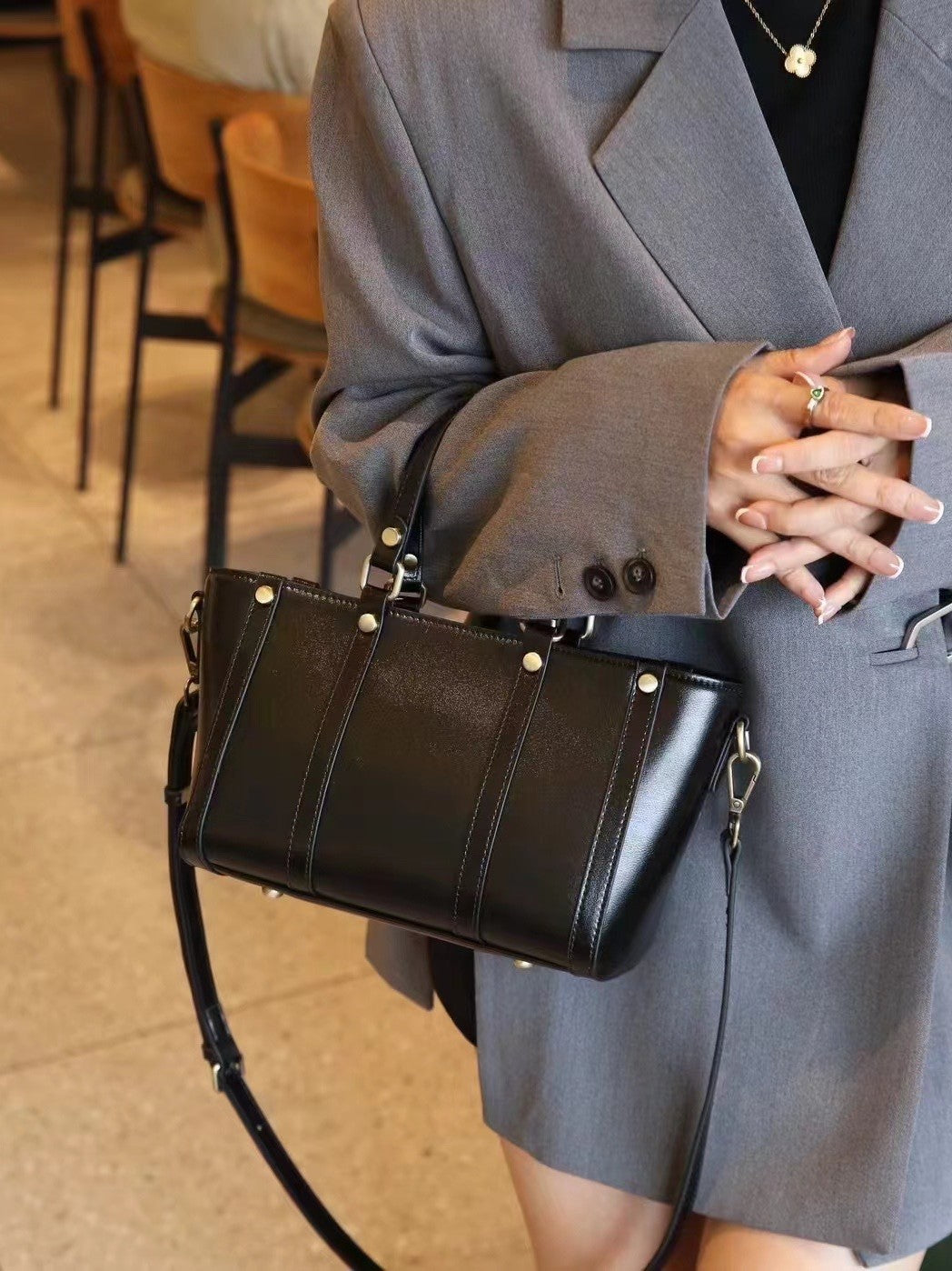 Baidie Leather Women's Bags Cross-Border Customizable New Handbag First Layer Cowhide Large Capacity Shoulder Messenger Tote Bag