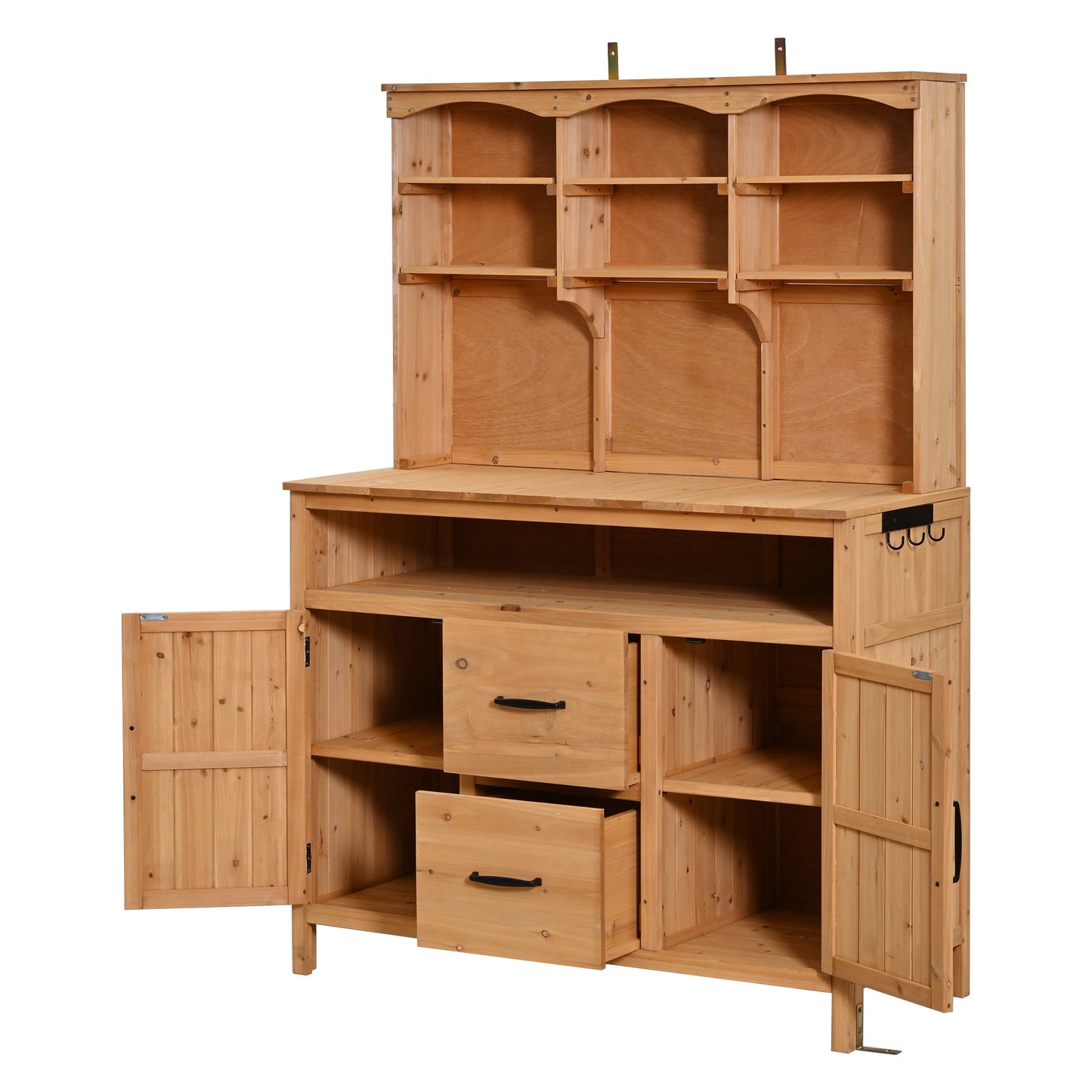 TOPMAX Large Fir Wood Potting Bench with Hutch, Cabinets & Drawers