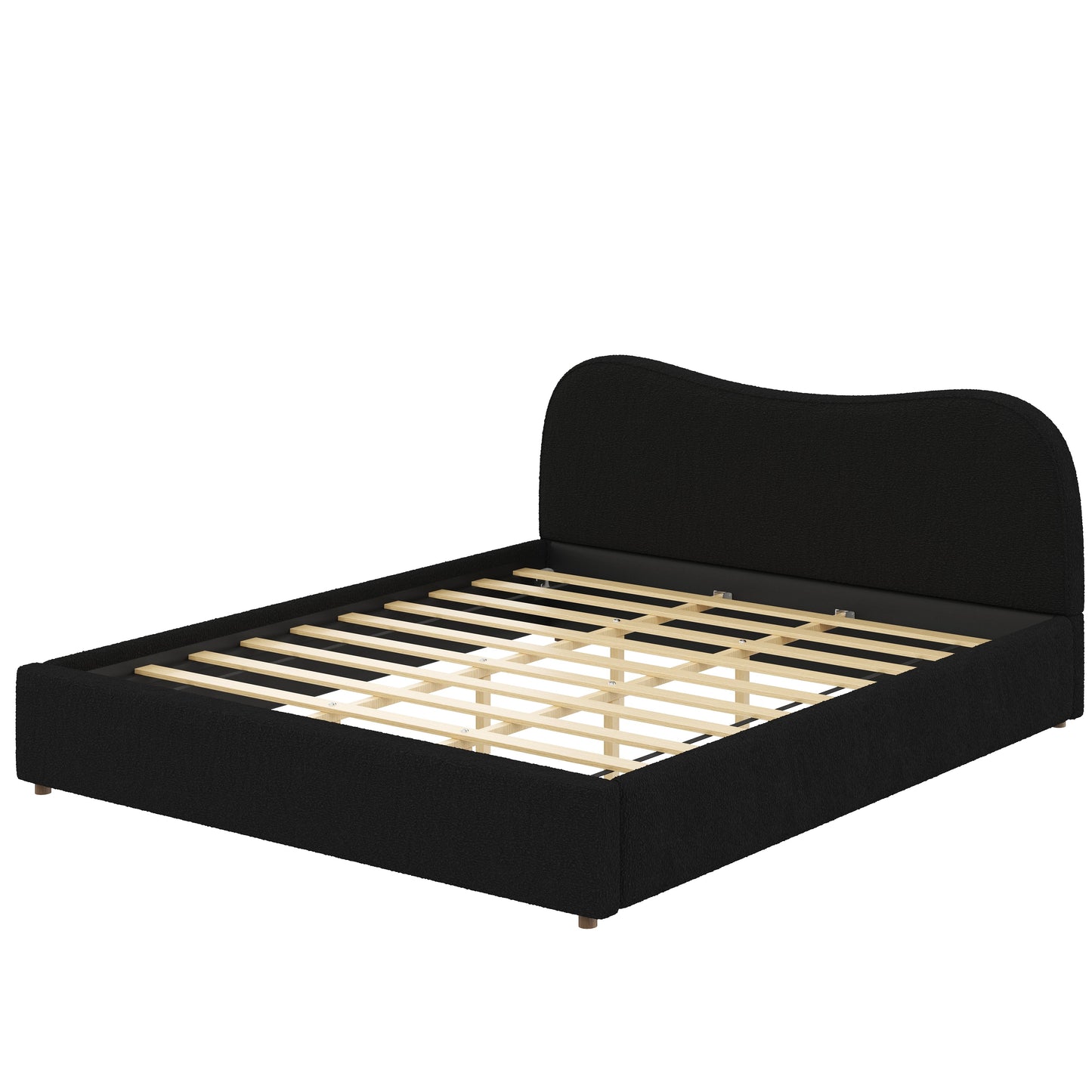 King Size Upholstered Platform Bed with Wooden Slats