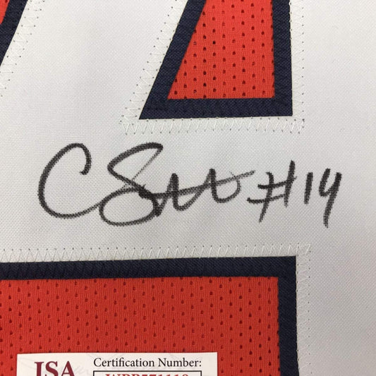 Framed Autographed/Signed Courtland Sutton 35x39 Denver Orange Football Jersey JSA COA