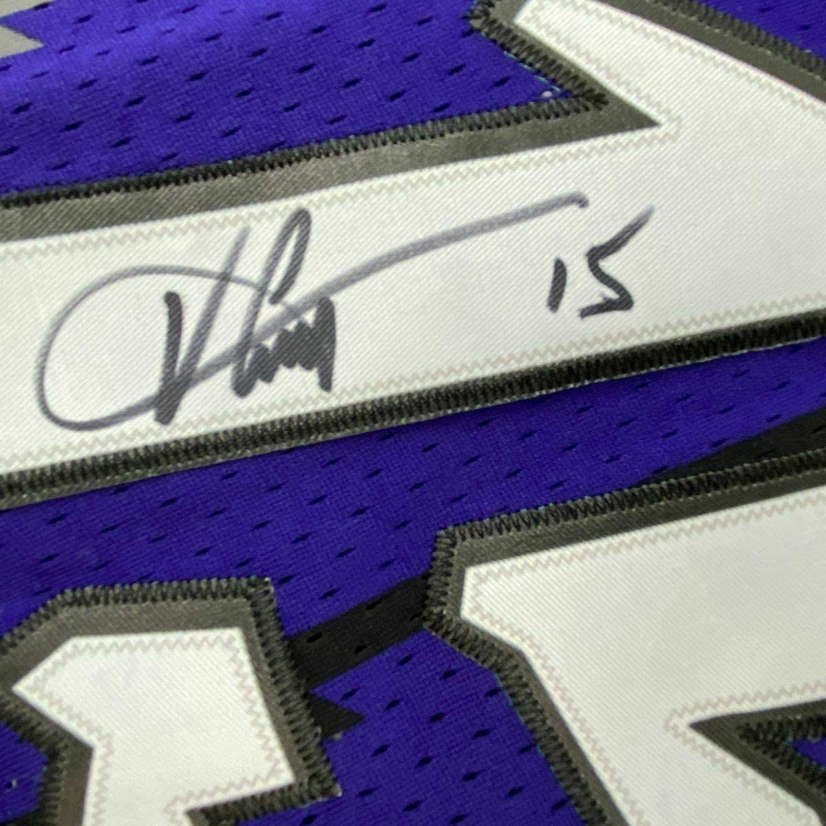 Framed Autographed/Signed Vince Carter 35x39 Toronto Raptors Purple Basketball Jersey Beckett BAS COA