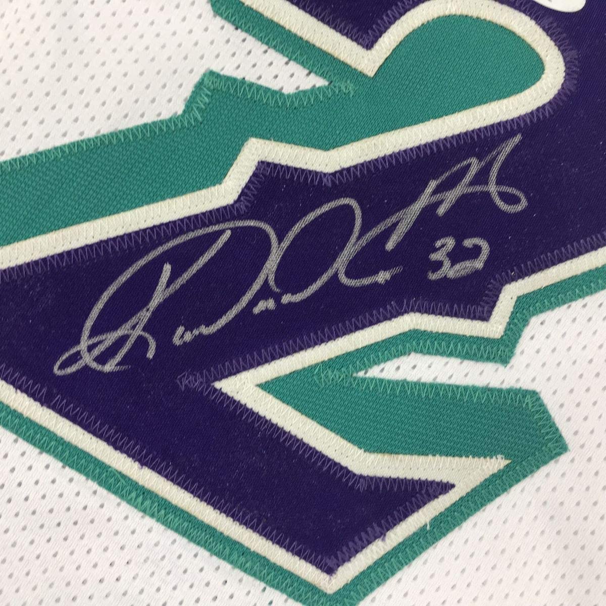 Framed Autographed/Signed Karl Malone 35x39 Utah White Basketball Jersey PSA/DNA COA