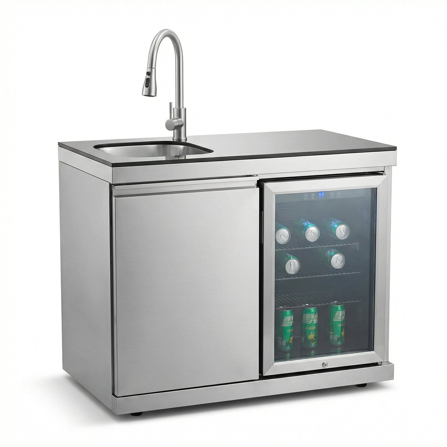 Sink and Fridge Combo for Outdoor Kitchen, 70L Refrigerator and Sink with Pull-Down Faucet