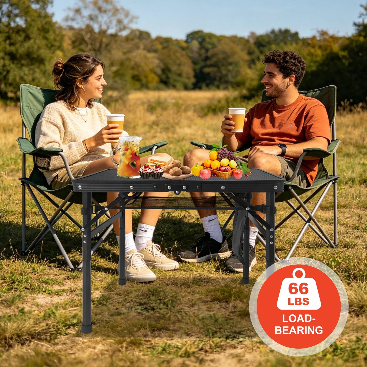 3FT Camping Table with Mesh Desktop, Lightweight & Portable Small Folding Grill Table