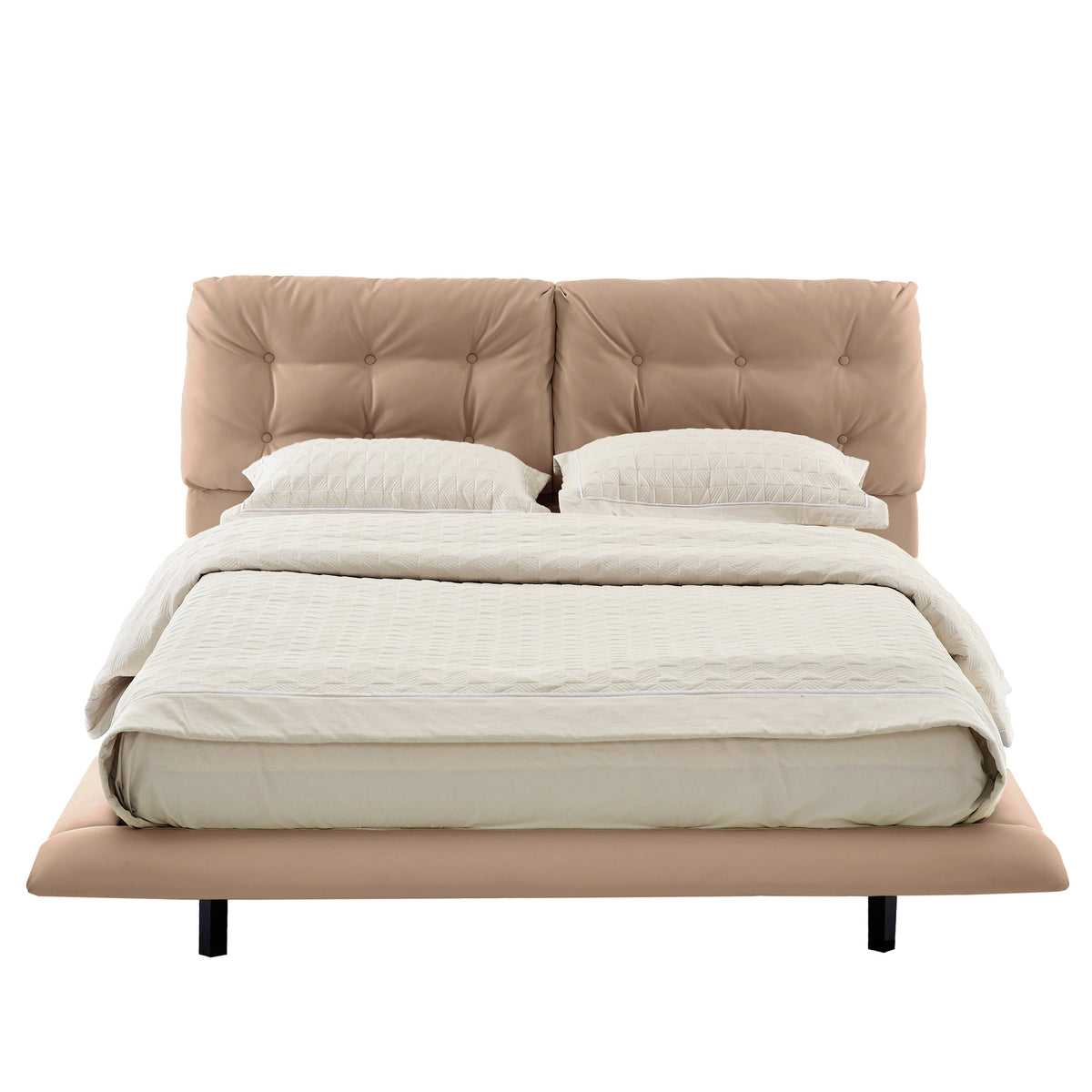 Queen Size Upholstered Floating Bed Frame with LED Lights, Khaki