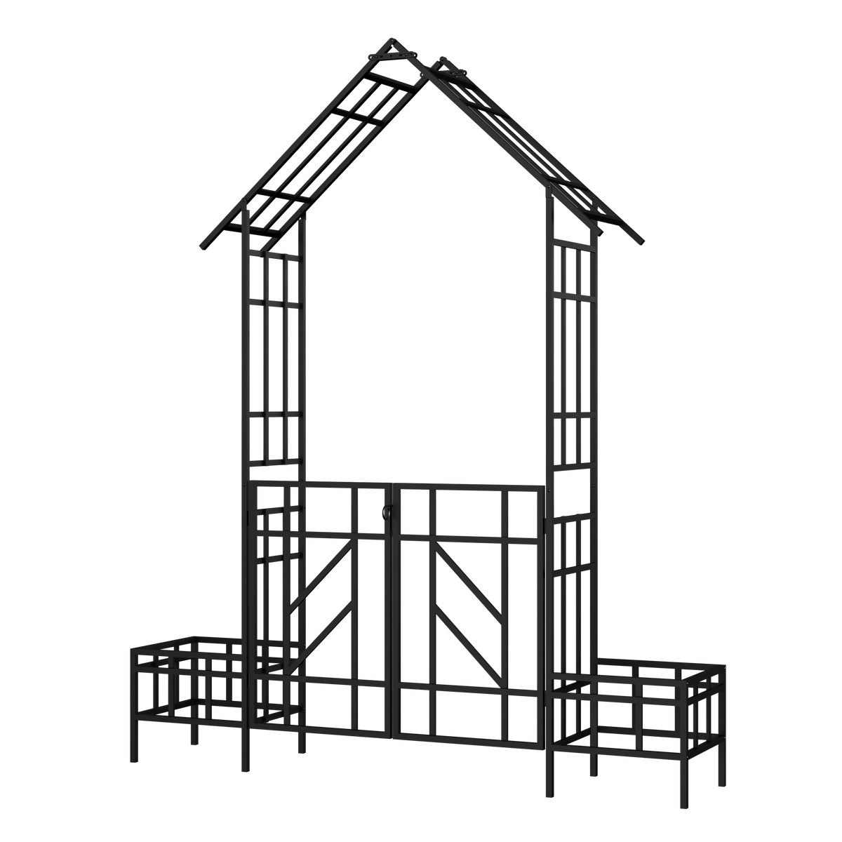 Metal Garden Arch with Gate and Planter for Climbing Plants
