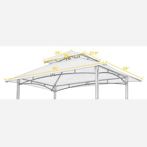 8x5Ft Grill Gazebo Replacement Canopy, Double Tiered BBQ Tent Roof Top Cover