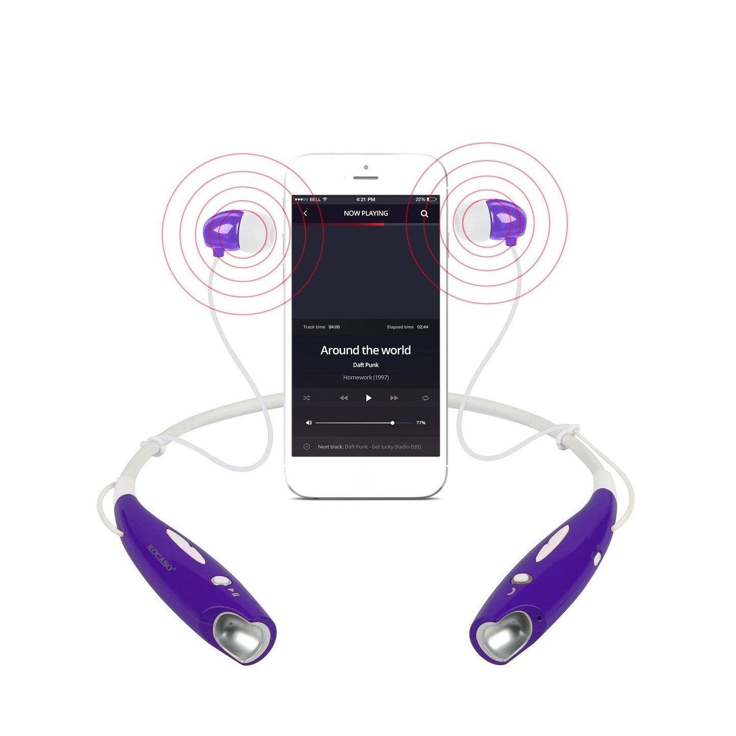 KOCASO Wireless Sports Stereo Hands Free Headset for Phone and Tablet