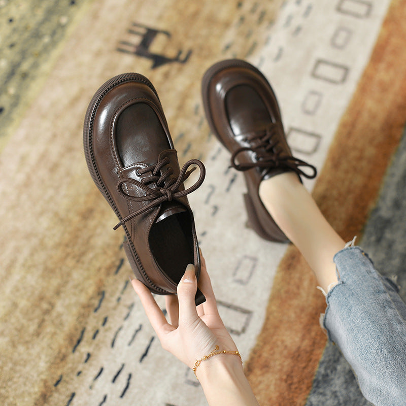 Versatile Soft-soled British-style Lace-up Leather Shoes For Women