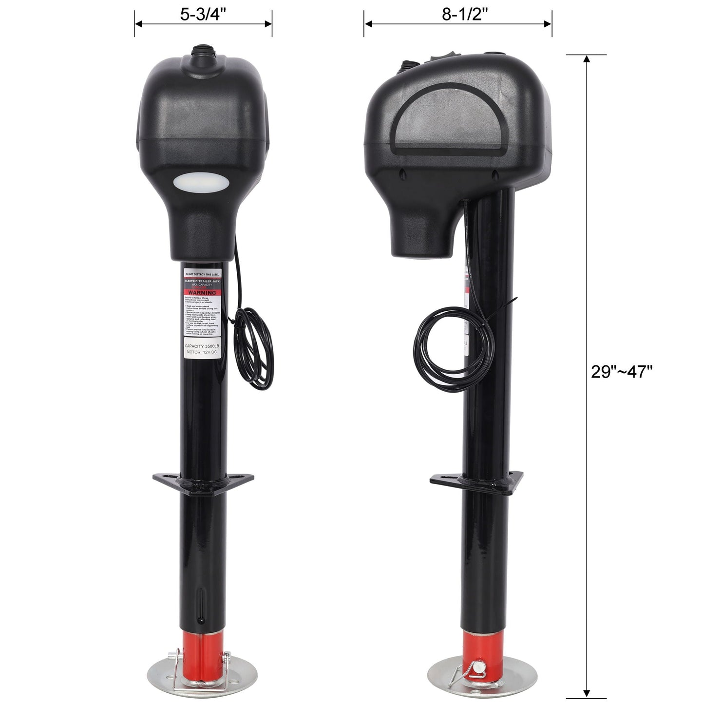 Electric Power Tongue Jack 3500Lbs Capacity with Waterproof Cover