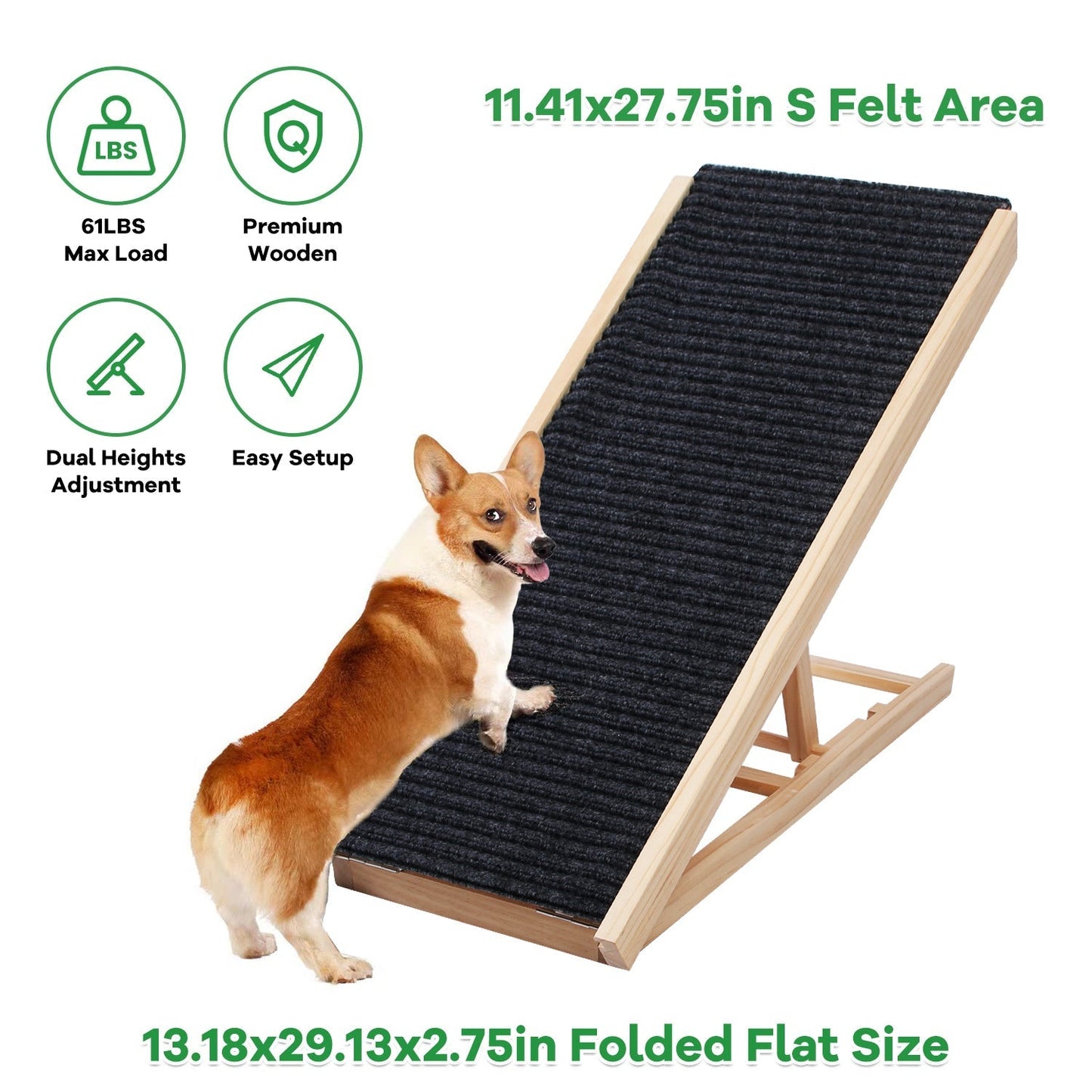 Foldable Wooden Dog Ramp for High Beds Non Slip 4 Heights Adjustable Pet Cat Ramp for Couch Car SUV 176LBS Load