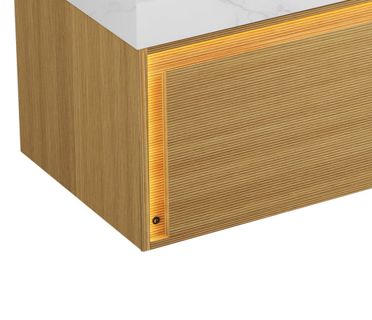 Nyah 36'' Wall-Mounted Cabinet with Drawer, Light Woodgrain Color