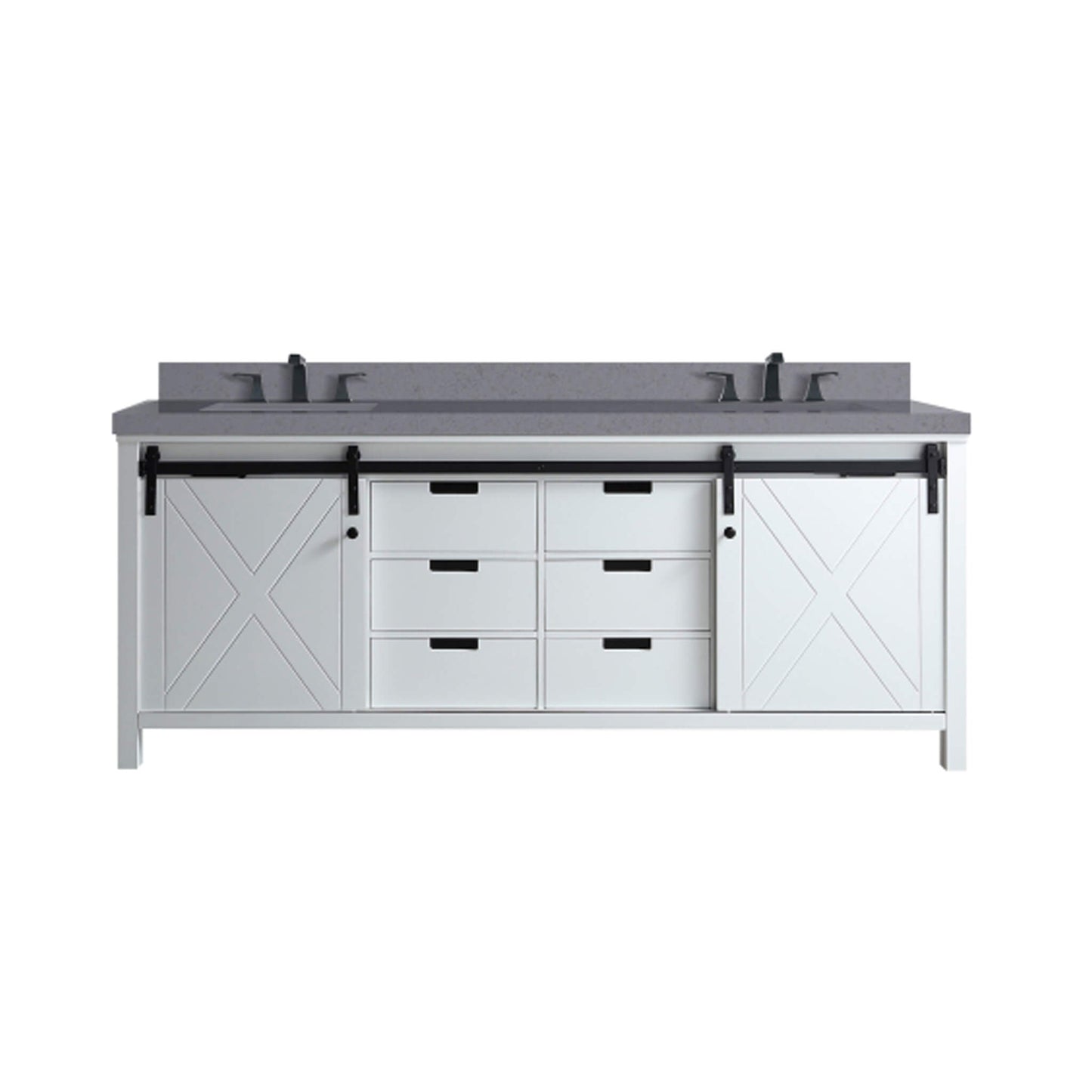 Nuvia White Bathroom Vanity With Gray Quartz Top And Faucet Set (SAK40685)