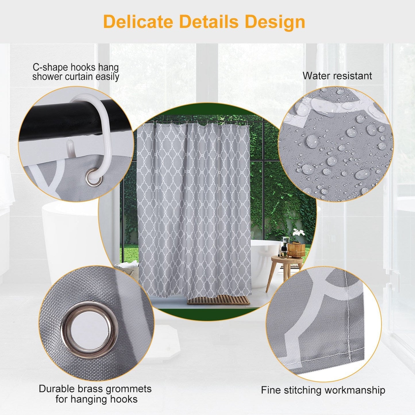 Shower Curtain Waterproof 70x70Ó Inches Bathroom Shower Drape Liner Print Polyester Fabric Bathroom Curtain w/ 12 Hooks for Bathtub Shower Stall