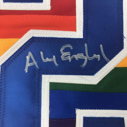 Framed Autographed/Signed Alex English 35x39 Denver White Basketball Jersey PSA/DNA COA